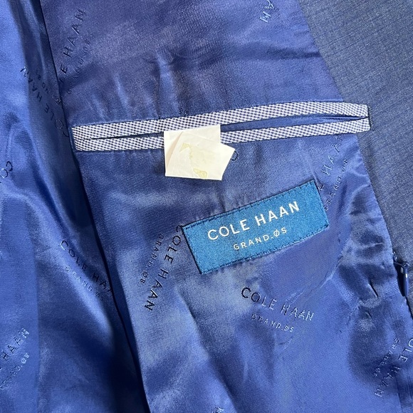 Cole Haan Grand.OS Wool Blend 52R Navy Plaid Sport Coat Men's Blazer - Picture 4 of 9